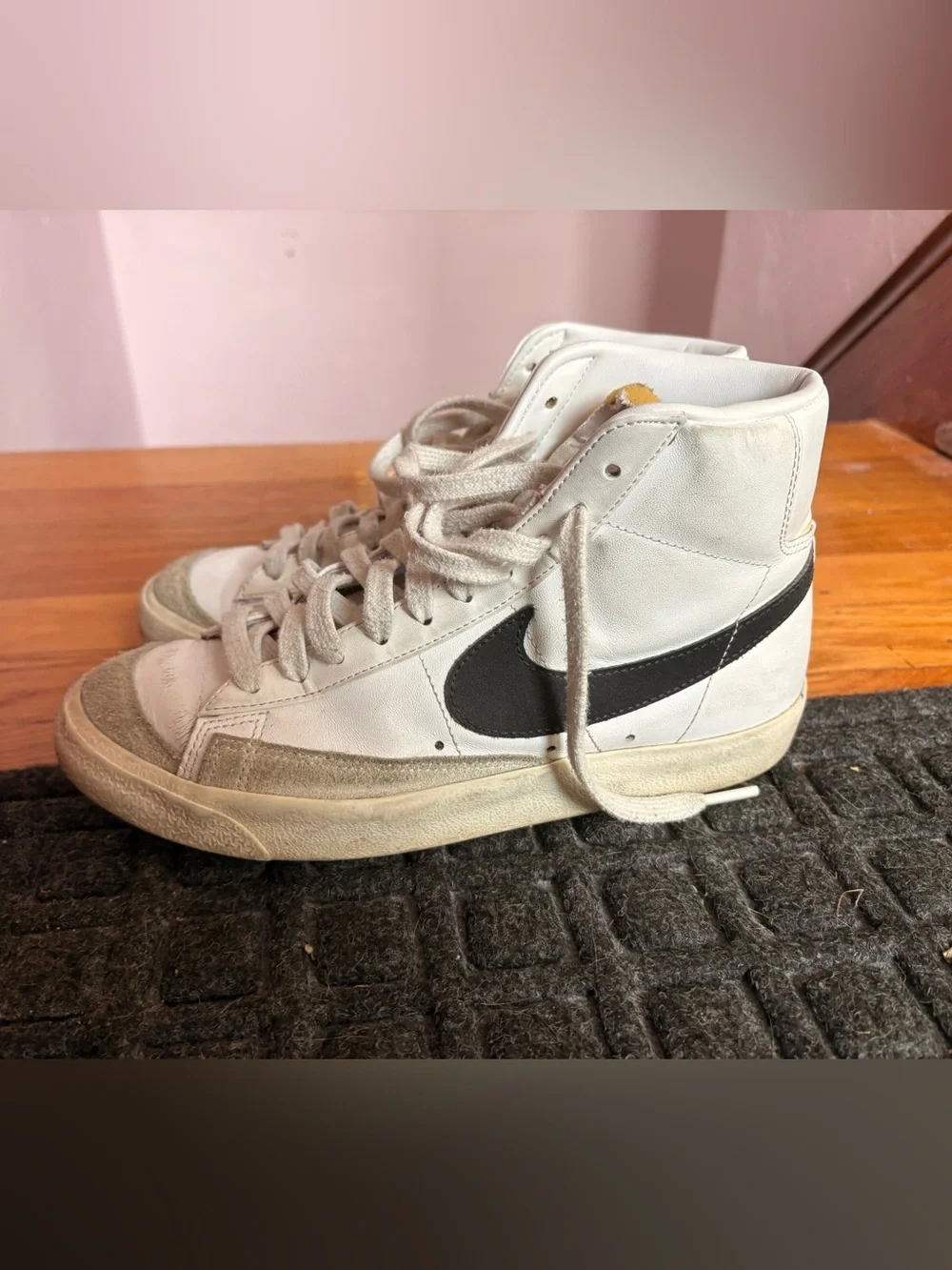 Nike White and Gray High-Top Sneakers with Orange Tongue Tab